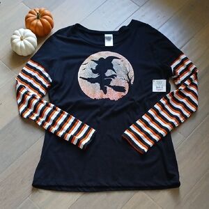 Disney Black and Orange Halloween Minnie Witch Long Sleeve Tee